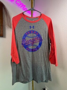 Under Armour Texas Rangers Gray & Red Raglan Long-Sleeve Tee